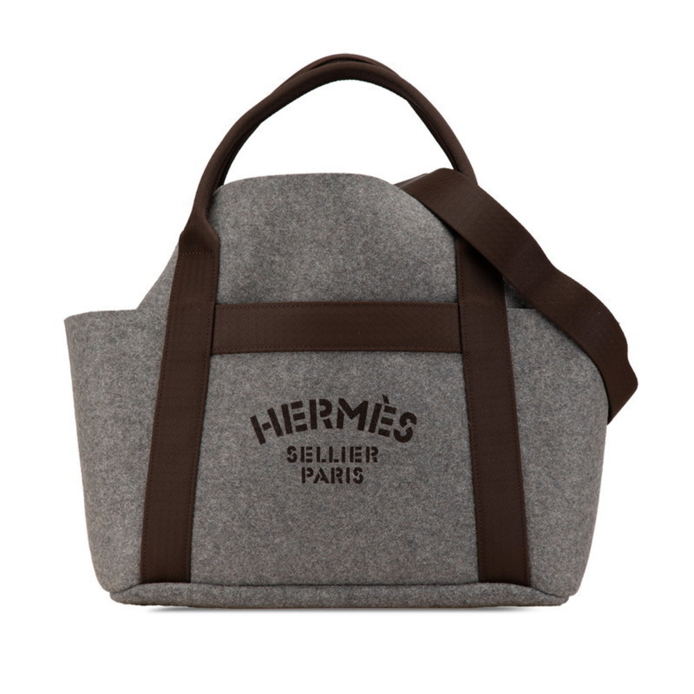 Hermes Groom s Brown Sacked Canvas Handbag Grey Panjage